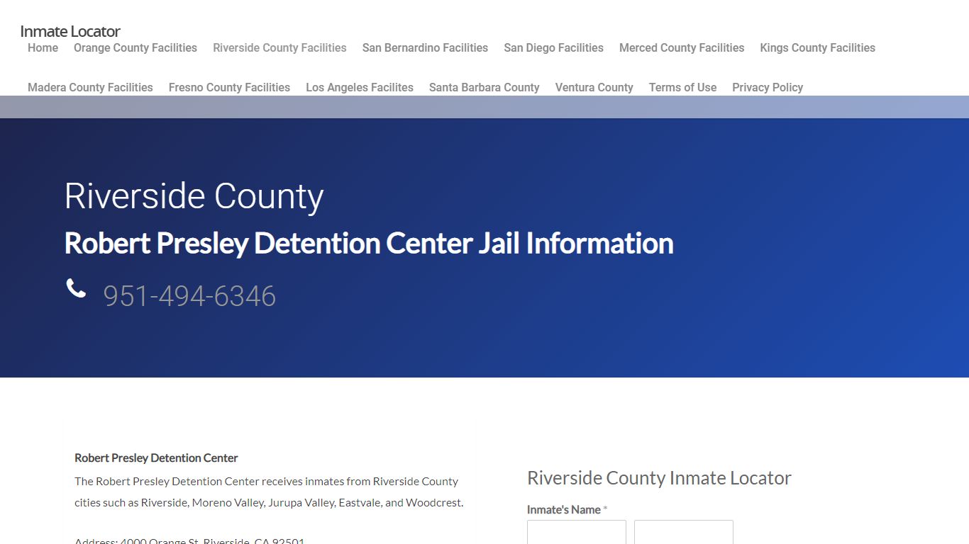 Robert Presley Detention Center - Inmate Locator