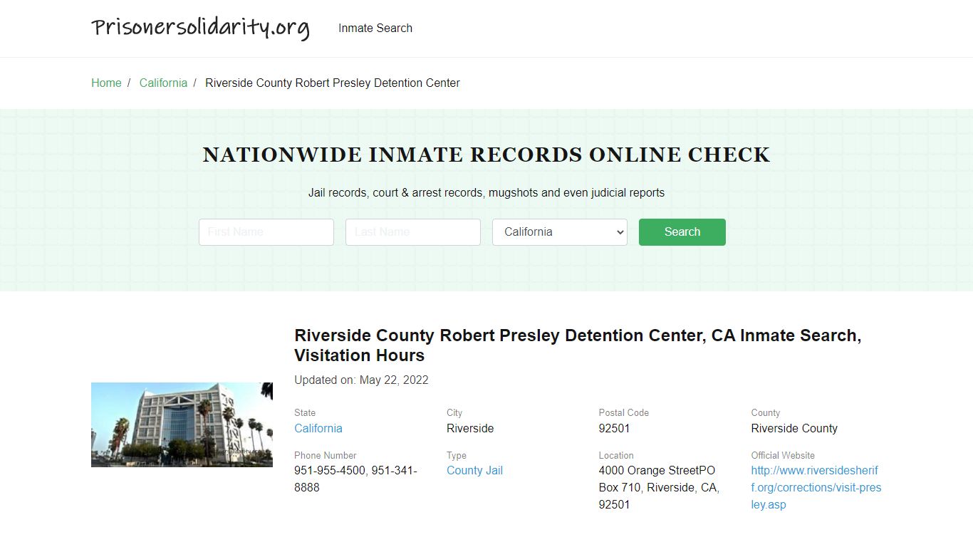 Riverside County Robert Presley Detention Center, CA Inmate Search ...